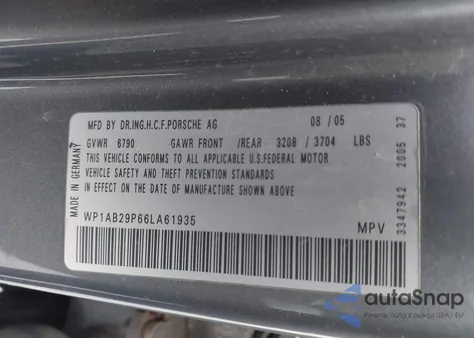 2006 Porsche Cayenne S/S Titanium Edition из США, поврежденный, VIN WP1AB29P66LA61935